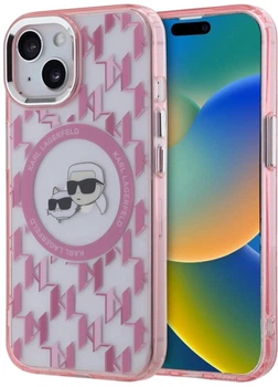 Etui Karl Lagerfeld IML Monogram Karl & Choupette Head MagSafe do Apple iPhone 15 Pink (3666339285029)