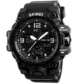 Наручний годинник SKMEI 1155BBK електронно стрілочний dual time Чорний
