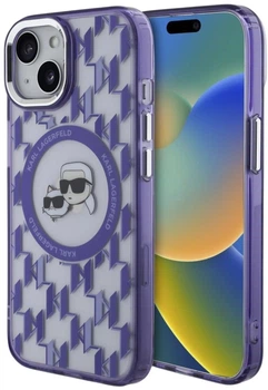 Etui Karl Lagerfeld IML Monogram Karl & Choupette Head MagSafe do Apple iPhone 15 Purple (3666339285166)