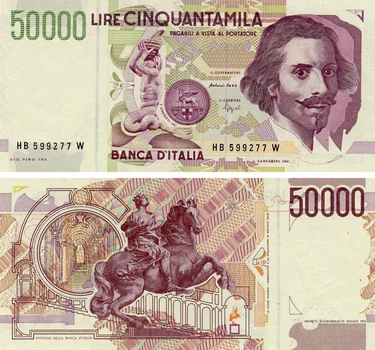 Банкнота Италия 50000 лир 1992 UNC (P116b)