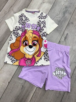 Летний детский костюм (футболка + шорты) для девочки PAW Patrol Skye Сиреневый с белым 122-128