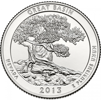 Монета 25 центів (квотер) США 2013 D UNC Національний парк Грейт-Бейсін. Great Basin National Park