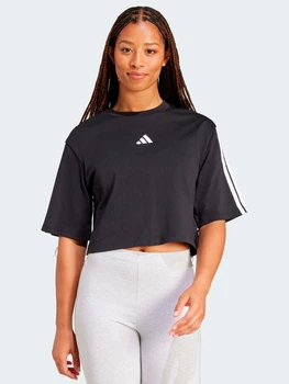 Футболка хлопковая оверсайз короткая женская Adidas W 3S Sj Tlr T JD4998 M Black/White (4067902972183)