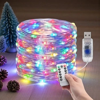 Гирлянда роса внутренняя линейная с пультом 40м 400LED USB LU988multi Мультиколор