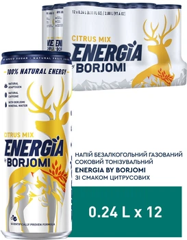 Упаковка напою безалкогольного Borjomi Energia Сильногазований Соковмісний зі смаком Цитрусових 0.24 л х 12 шт (4860019003685)
