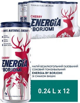 Упаковка напою безалкогольного Borjomi Energia Сильногазований Соковмісний зі смаком Вишні 0.24 л х 12 шт (4860019003647)