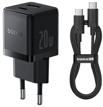 Зарядное устройство Baseus Palm Fast Charger USB-C +USB 20W (USB-C to USB-C 60W Cable) Black (P10111608113-01)