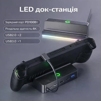 Док-станция AOLION 5‑в‑1 для Steam Deck/OLED, ASUS ROG Ally, Lenovo Legion GO, Asus Rog Xbox Ally; HDMI 4K 60Hz, PD 100W