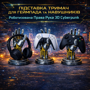 Подставка держатель для геймпада и наушников Роботизированная Правая Рука 3D Cyberpunk для PS5 PS4 Xbox