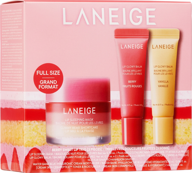 Zestaw do pielęgnacji ust Laneige Shortcake Sweet Lip Trio Maska do ust na noc Lip Sleeping Mask Strawberry Shortcake 20 g + Balsam do ust Lip Glowy Balm Berry 5 g + Balsam do ust Lip Glowy Balm Vanilla 5 g (8800283663570)
