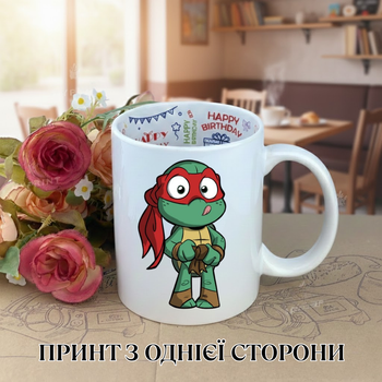 Кружка Черепашки-ниндзя (Ninja Turtles / TMNT) Чашка Рафаэль / Кружка с Черепашкой-ниндзя принт чашка на день рождения с принтом керамическая чашка с надписью внутри «Happy Birthday» 330 мл Uk_HB_170
