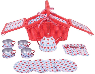 Чайний набір у червоному кошику для зберігання Bigjigs Tea Set in Red Storage Basket BJ630 (0691621246306)