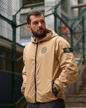 Мужская ветровка карман Stone Island бежевая весенняя, складывается в карман, водоотталкивающая, капюшон M