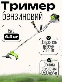 Бензиновая мотокоса с катушкой и ножом 3.8 л.с. Gartner BCG-2812 ширина кошения 42/25.5 см бензокоса триммер бензиновый с ремнем для кошения газона и сорняков Салатовый