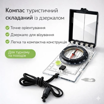 Компас планшетний професійний з візиром, дзеркалом та масштабною лінійкою для походів та виживання (армійський тип)