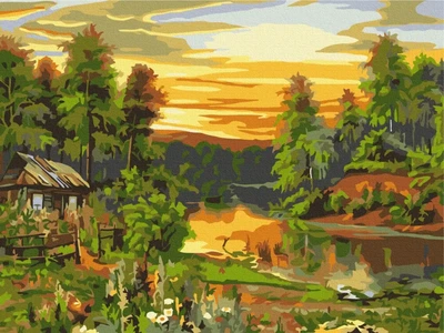 Картина за номерами Атмосферний світанок на озері у лісі Brushme 30x40 (RBS52215)