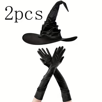 Комплект Ведьмы шляпа и перчатки на Хэллоуин [BU74501/2pcs] Black