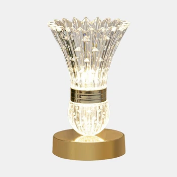 Декоративная настольная LED-лампа-ночник в виде хрустальной вазы с цветами