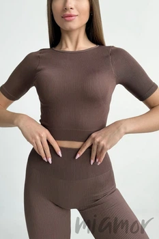 Футболка кроп-топ в рубчик InSecret Crop T-Shirt Ribbed Deep Taupe L/XL Тауп