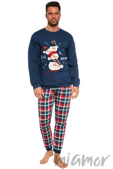 Мужская пижама с новогодним принтом Family Look 115/236 SNOWMAN 2XL Темно-синяя