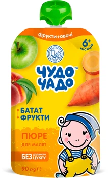 Упаковка пюре фруктово-овощного Чудо-Чадо Батат с фруктами для детей от 6 месяцев 90 г х 16 шт (4820016255869)