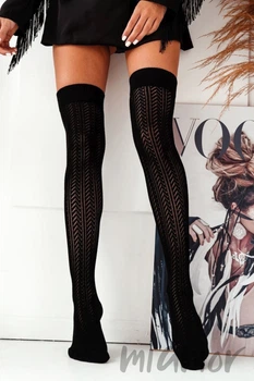Высокие гольфы-чулки хлопковые ажурные Milena 0347.002 Cotton 37-41 Черные