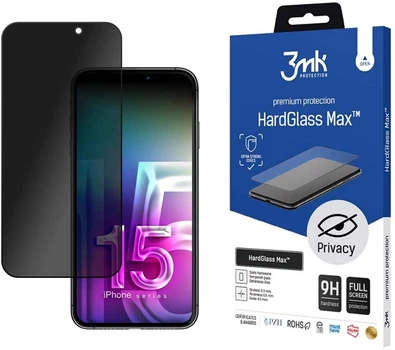 Szkło hartowane 3MK HardGlass Max Privacy dla iPhone 15 czarne (5903108531078)
