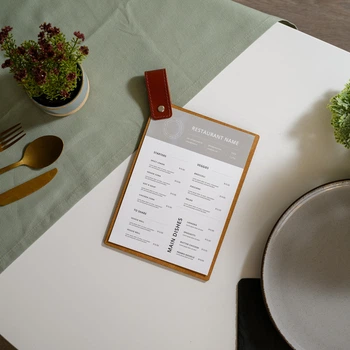 Фанерный планшет Inko Horeca для меню с кожаным хлястиком П09A5 Дуб