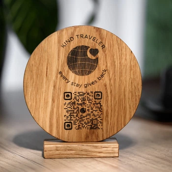 Меню стенд QR с гравировкой Inko Horeca 12х2х14 см дубовый круглый