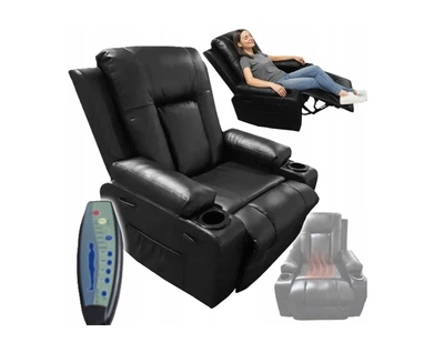 Массажное кожаное кресло, черное Bass Polska BH 30040 RELAX с массажем спины, поясницы и ног