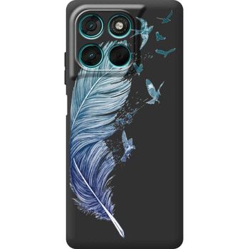 Силиконовый Черный Чехол с Картинкой для Motorola G57 Power Принт (Перо) (70370-ysb003)
