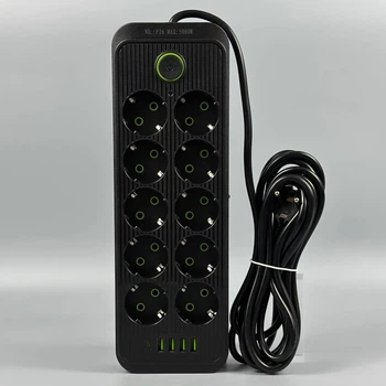 Подовжувач мережевий переноска 6м на 10 розеток + 4USB + 1Type-C UA Power F26 Чорний 63250