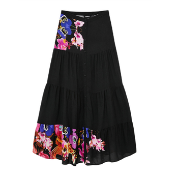 Жіноча чорна розкльошена довга спідниця Desigual Mans XS 22SWFW10/2000 (XS)