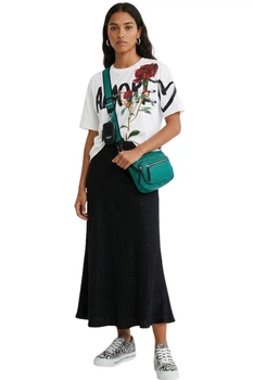 Жіноча довга атласна спідниця Desigual демісезонна чорна XS 21WWFWX5/2000 (XS)