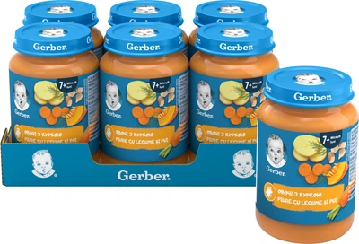 Упаковка пюре овоще-мясного Gerber Стерилизованное с кусочками Овощи с курицей для детей с 7 месяцев 190 г х 6 шт (8445292315067)