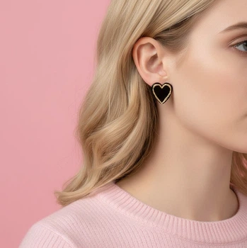 Сережки-серця "Midnight Heart" Honey Fashion Accessories чорний (120196)