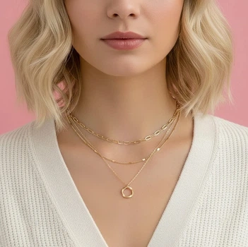 Багатошарове кольє «Golden Trio» з підвіскою-кільцем Honey Fashion Accessories золотистий (120266)
