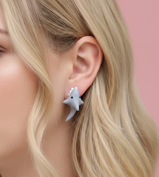 Сережки-цвяшки у формі риби "Great Shark" Honey Fashion Accessories сірий (120194)