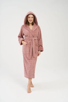 Женский махровый халат Nusa 4365 пудровый с капюшоном L/XL