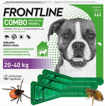 Краплі від бліх та кліщів для собак Boehringer Ingelheim Frontline Combo (Фронтлайн Комбо) вагою 20-40 кг 3 піпетки (157636)