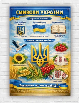 Патриотический плакат "Государственные и народные символы Украины" 110х75 см