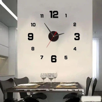 Настінний 3D годинник DIY Modern Wall Clock з великими цифрами, безшумний кварцовий механізм