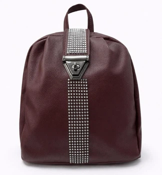 Рюкзак городской из экокожи со стразами Zip-Zip 002 (30×28×11 см) бордовый