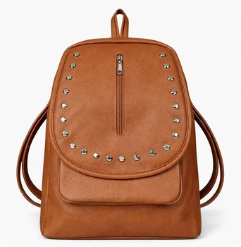 Рюкзак городской из экокожи с заклепками Zip-Zip 008 (33×30×12 см) рыжий