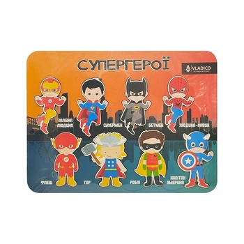Деревянный пазл-вкладыш "Супер герои" 3240-05-003, 34х25 см, 8 элементов