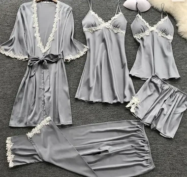 Халат с пеньюаром пижамой двойкой и брюками XL серебряный (226/10)