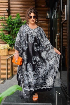 Парео женское пляжное длинное Oversize 2XL-7XLчерный (SW632)
