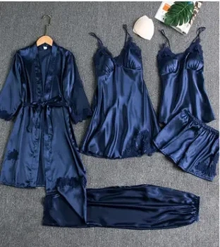 Халат с пеньюаром пижамой и брюками L-XL синий (226/11)