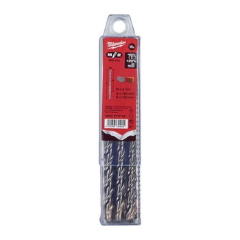 Бур MILWAUKEE, SDS-PLUS M2 8,0х100х160мм, (10шт) коробка из пластика (4932371706)