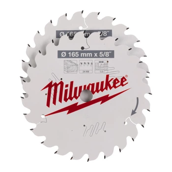 Набор дисков пильных MILWAUKEE, диаметр 165х5/8?х 24зуб. (2шт 4932471311)